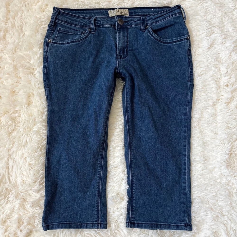 Hybrid & Company Womens Size 13 Dark Wash Denim Cropped Capri Jeans Stretch